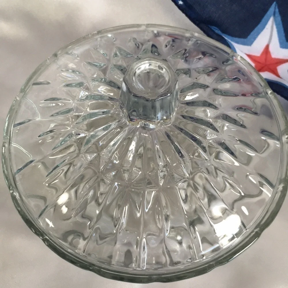 Vintage Clear Cut Glass Covered Candy Dish | Starburst Ribbed Lidded Bowl